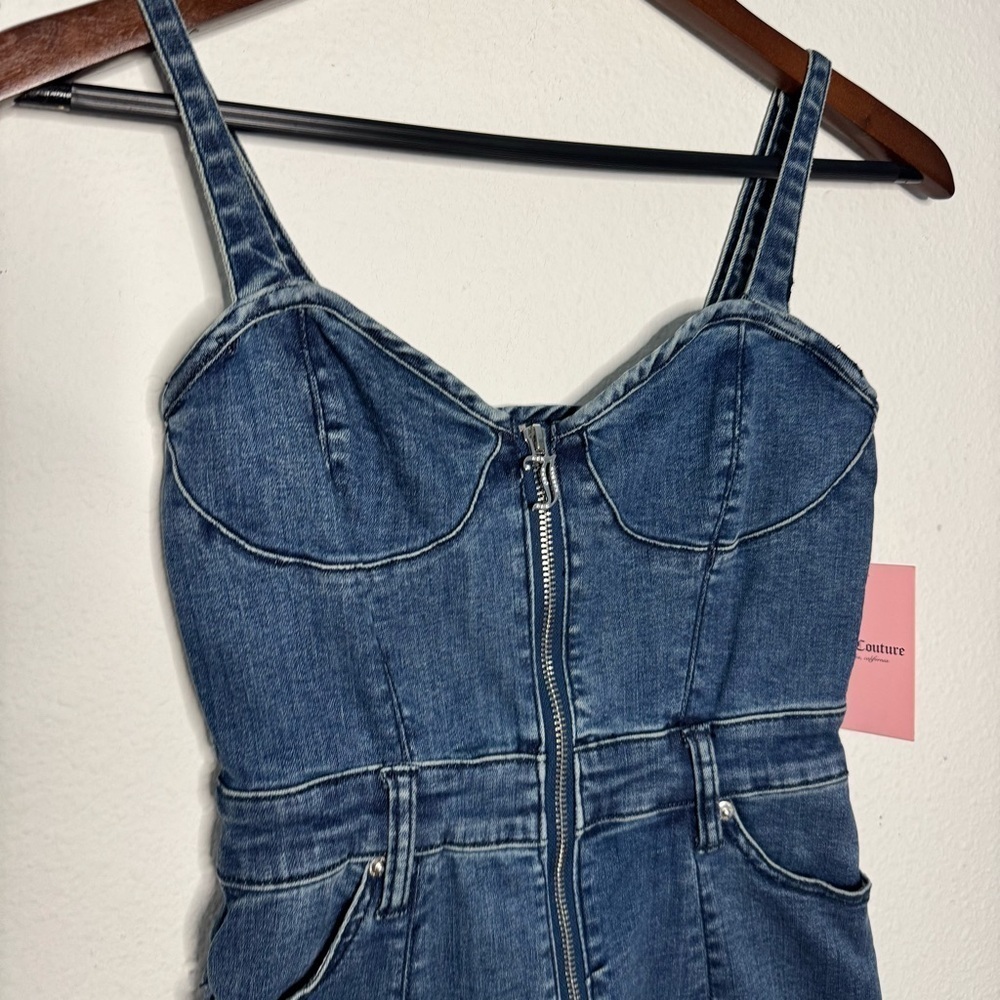Juicy Couture Denim Sweetheart Neckline mini Dress dark Wash size XS NWT - Picture 3 of 11